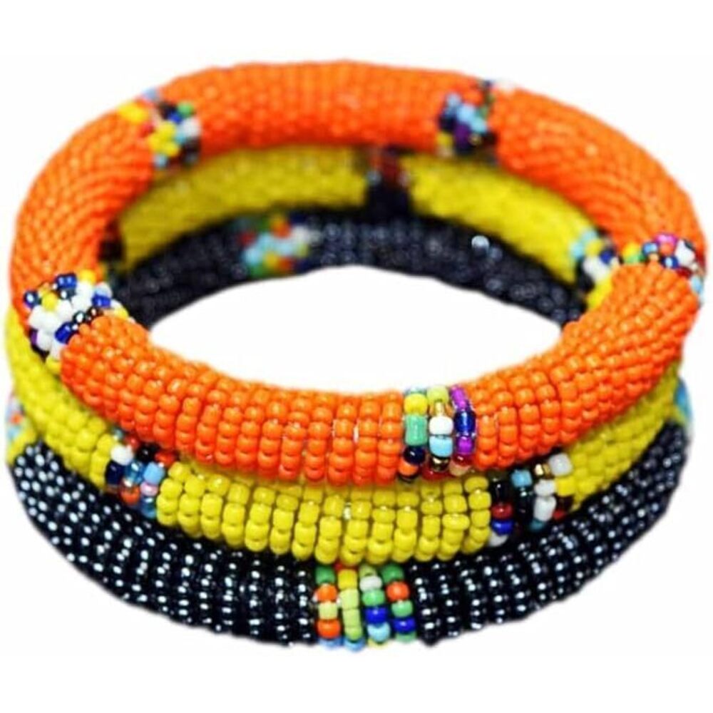 Tembo Crafts Africa - Set Of 3 Handmade Bangles For Women Maasai Beaded